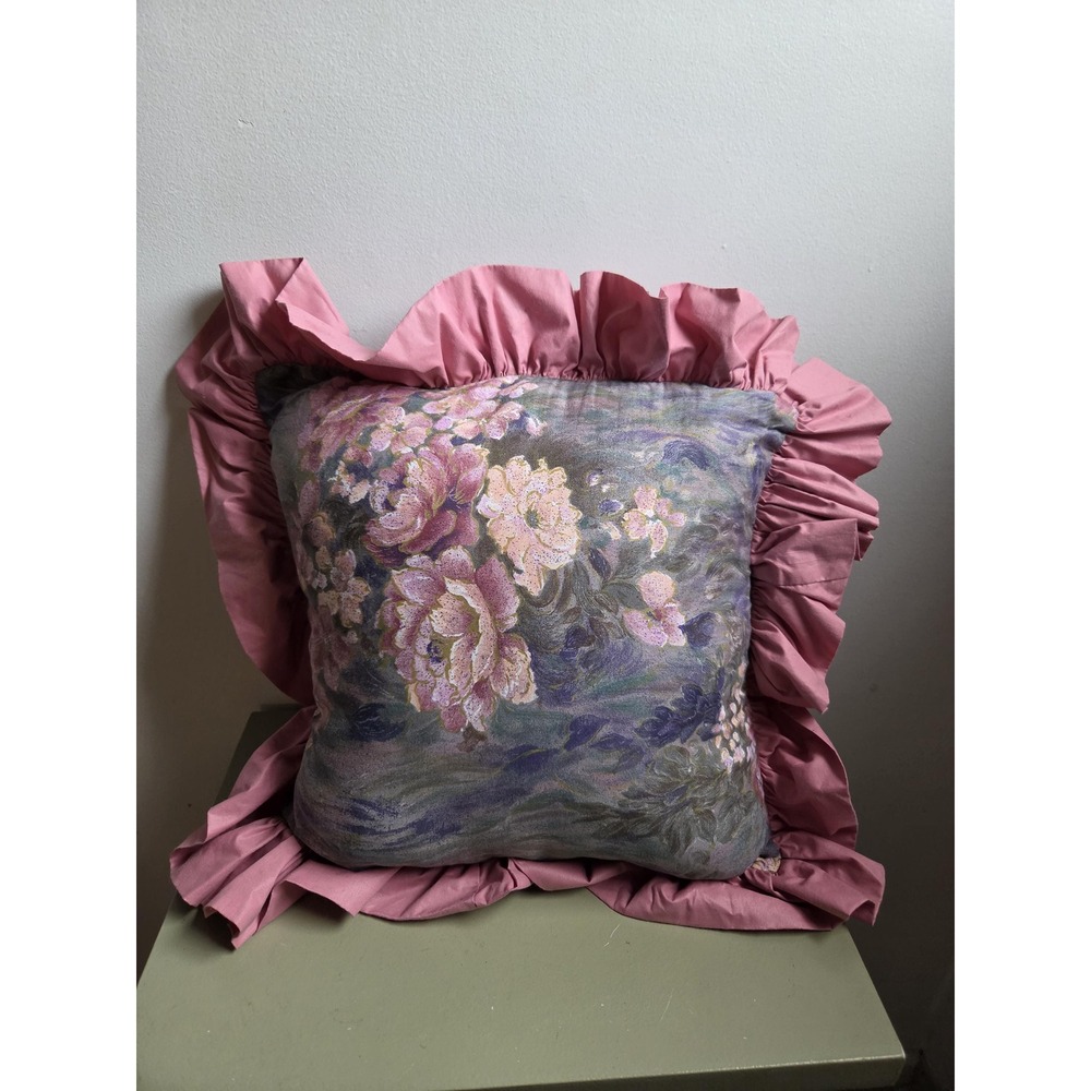 Floral Ruffle Throw Pillow Pink Cottagecore Grandmillennial Shabby Chic Decor